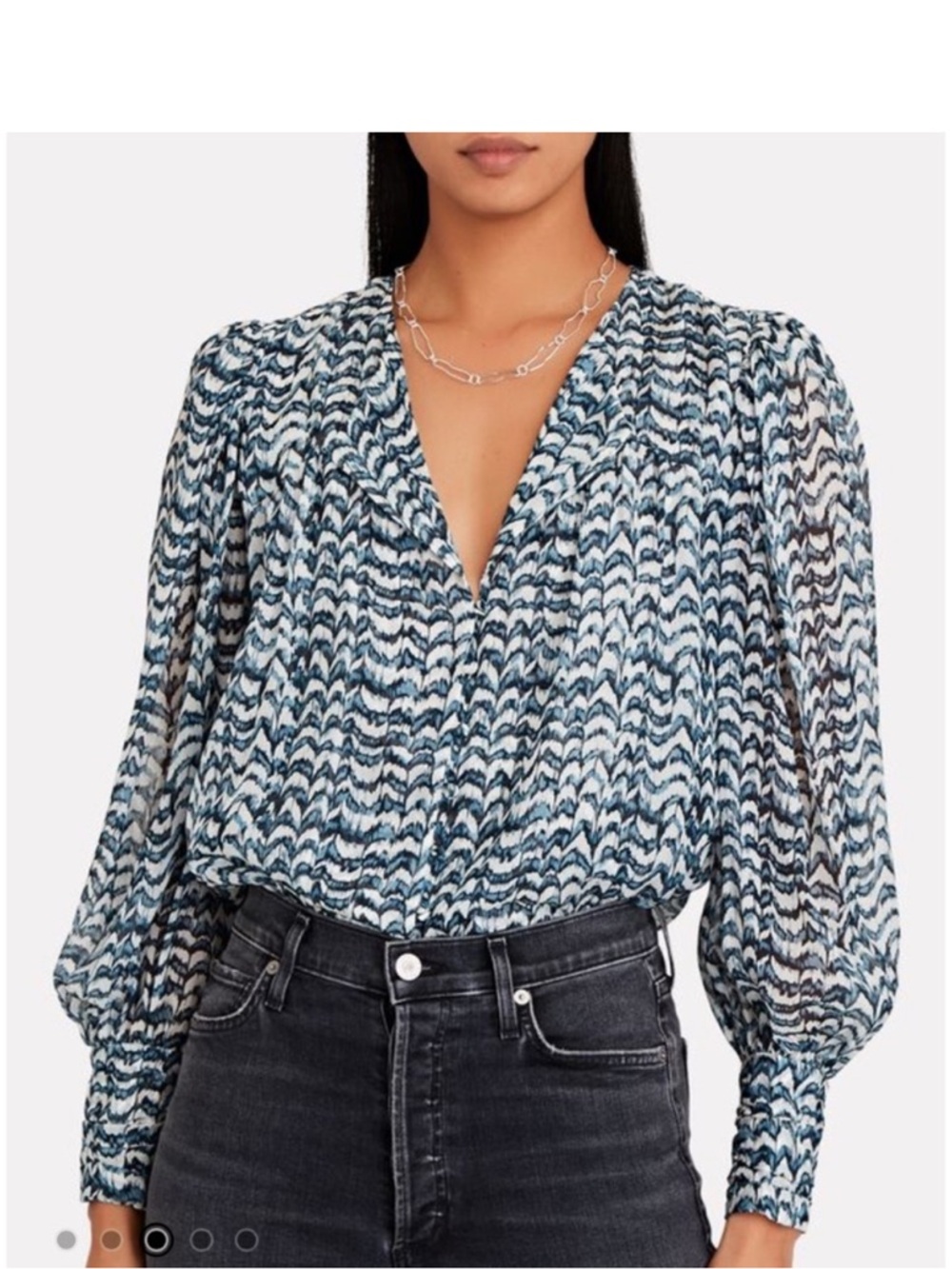 INTERMIX Blue and White Floral Paisley  Button-Front Blouse